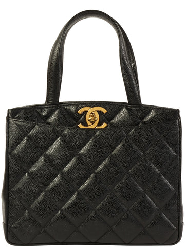 CHANEL Around 1997 Made Caviar Skin Turn-Lock Tote Bag Black