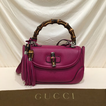 Gucci Pink New Bamboo Leather Satchel with Mirror Case Sku# 73360