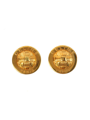 CELINE Round Logo Earrings Gold