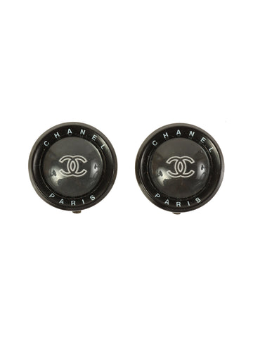 CHANEL 1998 Made Round Cc Mark Earrings Black