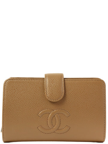 CHANEL Around 2012 Made Caviar Skin Cc Mark Stitch Wallet Brown