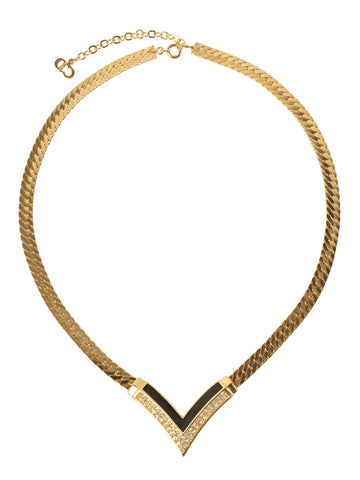 DIOR Rhinestone Design Necklace Gold