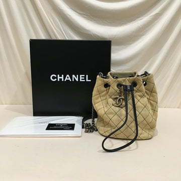 Chanel Beige Suede Bucket Drawstring Shoulder Bag Sku# 73433