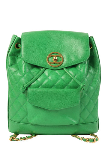 CHANEL Around 1992 Made Caviar Skin Circle Cc Mark Plate Backpack Green