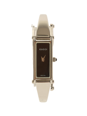 GUCCI Rectangular Logo Face Bangle Watch Silver/Black