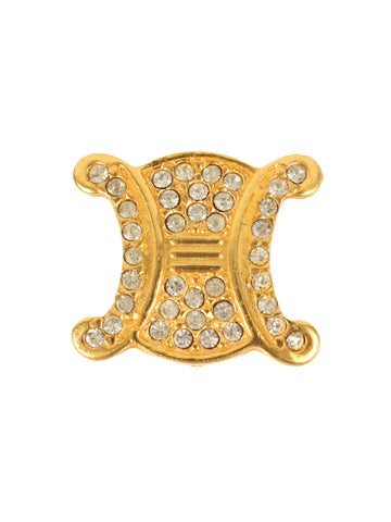 CELINE Rhinestone Macadam Motif Round Pin Brooch Gold