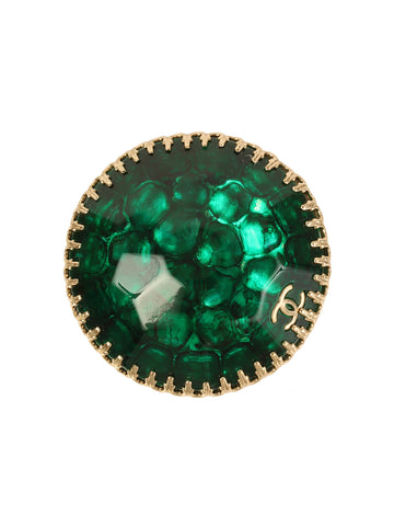 CHANEL 2007 Made Round Cc Mark Color Stone Brooch Green