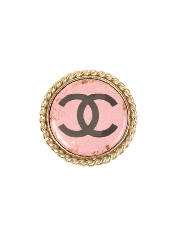 CHANEL 2008 Made Round Cc Mark Brooch Pink/Black