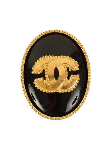 CHANEL 1996 Made Oval Cc Mark Brooch Black/Gold