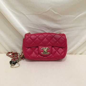 Chanel Pink Leather Mini Heart Charm Crossbody Bag Sku# 73374