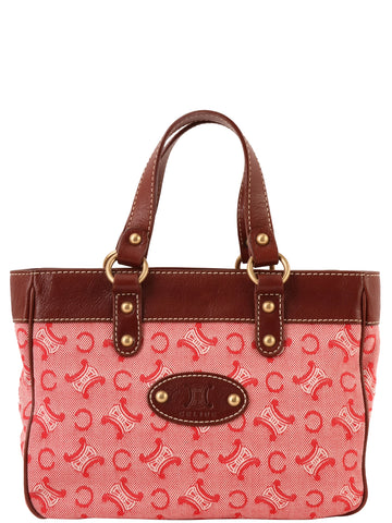 CELINE C Macadam Pattern Logo Embossed Top Handle Bag Red/Brown