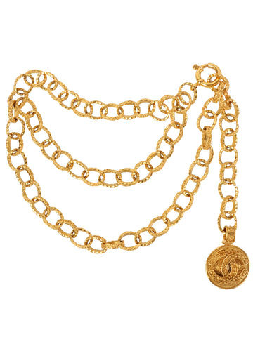 CHANEL 1994 Made Round Logo Dotted Cc Mark Charm Chain Belt Gold