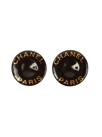 CHANEL 1997 Made Round Logo Earrings Black/Gold