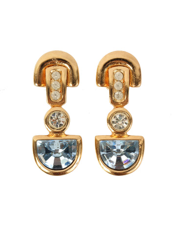 DIOR Color Stone Design Pierced Earrings Gold/Blue