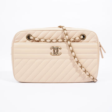 Chanel Quilted Camera Beige Goatskin Leather