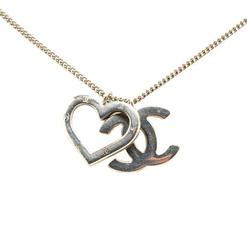 CHANEL Brass CC Open Heart Pendant Necklace Costume Necklace