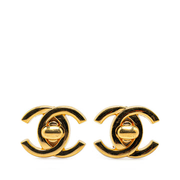 CHANEL Gold Plated CC Turnlock Clip On Earrings Costume Earrings