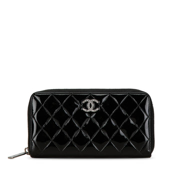 CHANEL Quilted Patent Brilliant Zip Around Wallet Long Wallets