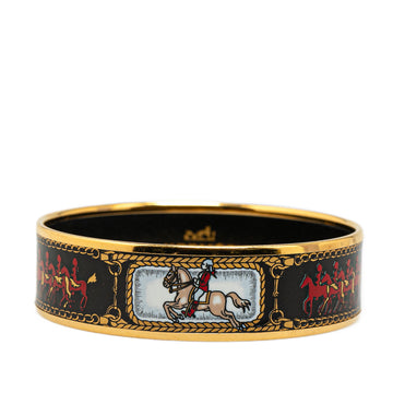 Hermes Wide Enamel Horses Riders Print Bangle GM Costume Bracelet