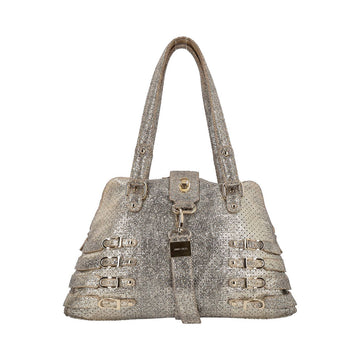 JIMMY CHOO Perforated Leather/Glitter Blanche Shoulder Bag Champagne