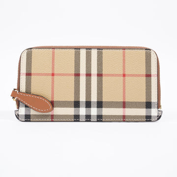 Burberry Long Check Zip Wallet Archived Beige Coated Canvas