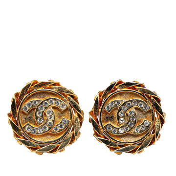 CHANEL Gold Plated CC Rhinestones Clip on Earrings Costume Earrings