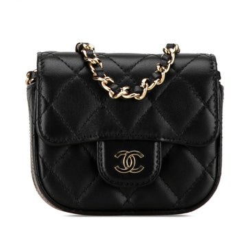 CHANEL CC Quilted Lambskin Flap Card Holder On Chain Crossbody Bag