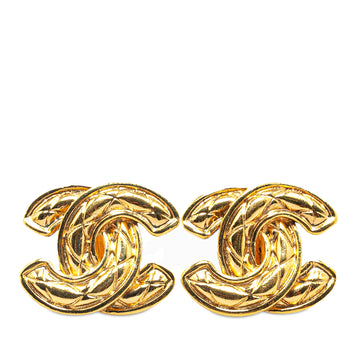 CHANEL Gold Plated CC Quilted Clip On Earrings Costume Earrings