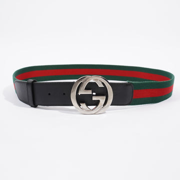 Gucci GG Interlocking Belt Silver / Green / Red Leather 95cm 38