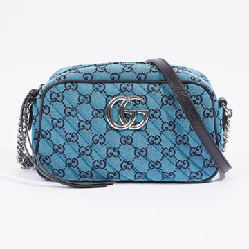 Gucci Diagonal Quilted GG Blue Canvas Small
