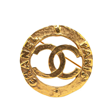 CHANEL Gold Plated CC Round Brooch Costume Brooch