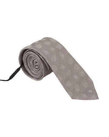 Dolce & Gabbana Men's Gray Crown Fantasy Print Silk Adjustable Neck Tie