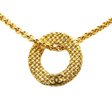 CHANEL Gold Plated Round Pendant Necklace Costume Necklace