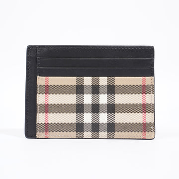 Burberry Check Money Clip Card Case Archive Beige / Black Coated Canvas