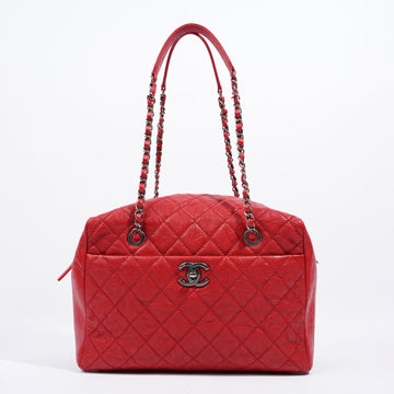 Chanel Quilted Bowler Red Leather