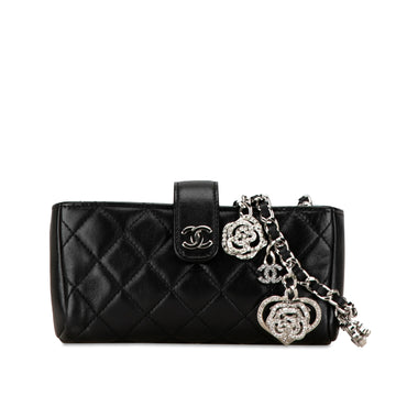 CHANEL Mini Lambskin Crystal Valentine Charms Phone Holder Crossbody Bag