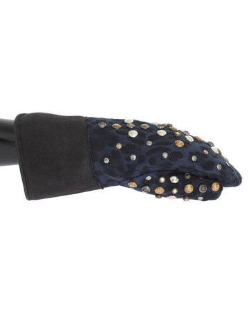 Dolce & Gabbana Men's Gray Wool Shearling Studded Blue Leopard Gloves