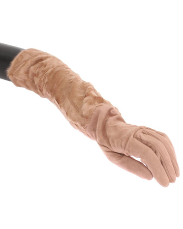 Dolce & Gabbana Women's Beige Suede Xiangao Fur Elbow Gloves