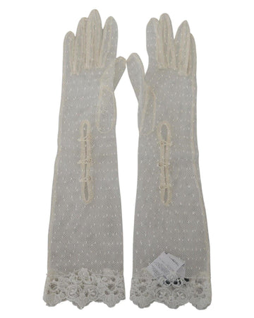 Dolce & Gabbana Women's White Lace Elbow Length Mitten Cotton Gloves