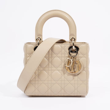 Christian Dior Lady Dior Cream Leather Small