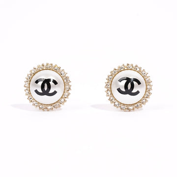 Chanel CC Pearl Earrings Silver Base Metal