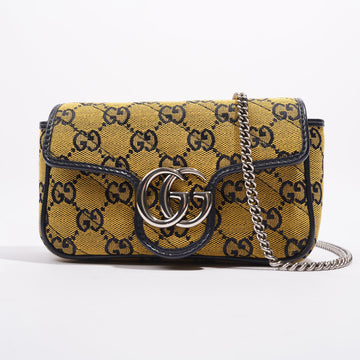 Gucci GG Marmont Flap Bag Yellow / Navy Canvas Super Mini