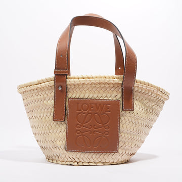 Loewe Leather Trimmed Woven Tote Tan Raffia Small