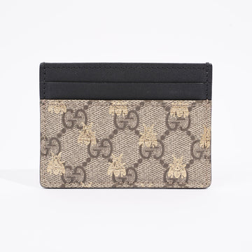 Gucci GG Supreme Bee Card Case Beige / Gold / Black Canvas