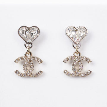 Chanel Heart Drop CC Earrings Gold/Silver Base Metal