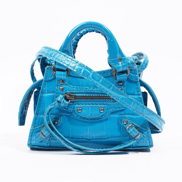 Balenciaga City Bag Blue Embossed Leather Nano