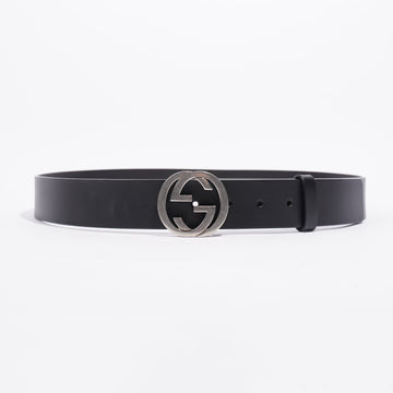 Gucci Interlocking G Belt Black / Silver Buckle Leather 100cm 40mm