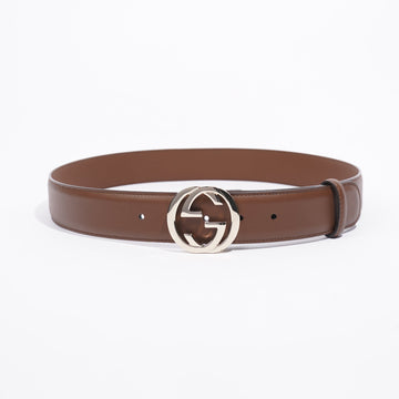 Gucci Interlocking G Belt Brown / Shiny Gold Buckle Leather 90cm 36