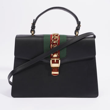 Gucci Sylvie Satchel Black / Gucci Stripe Calfskin Leather Medium