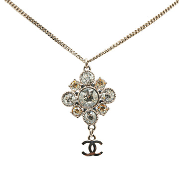 CHANEL Palladium Plated CC Crystal Pendant Necklace Costume Necklace